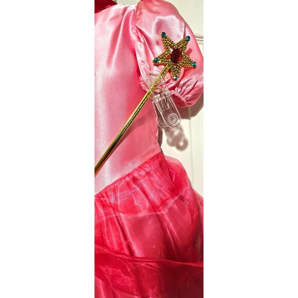 Princess Peach Costume Super Mario Dress Tiara Wand Gloves Earrings Girls 7-8 - Picture 3 of 8